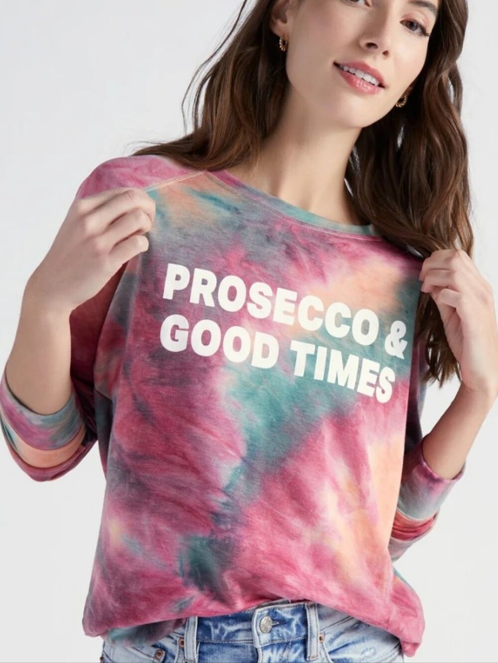 78&Sunny Prosecco & Good Times Tie Dye Graphic Pullover